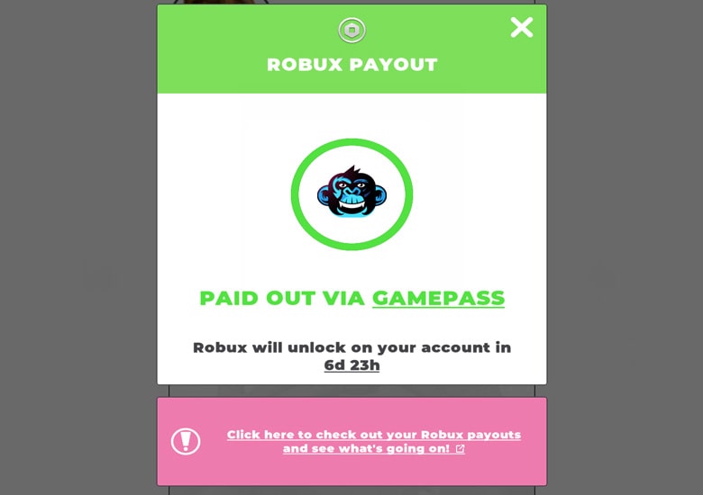 「Robux PAYOUT」が表示されれば完了