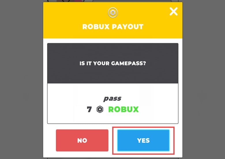 Payout画面が表示されるので、yesをタップする