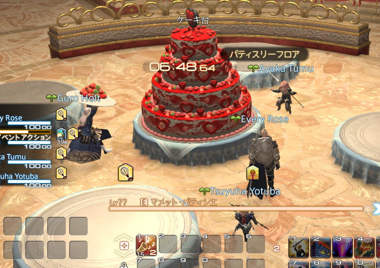 皆で分担してケーキの材料を運搬する